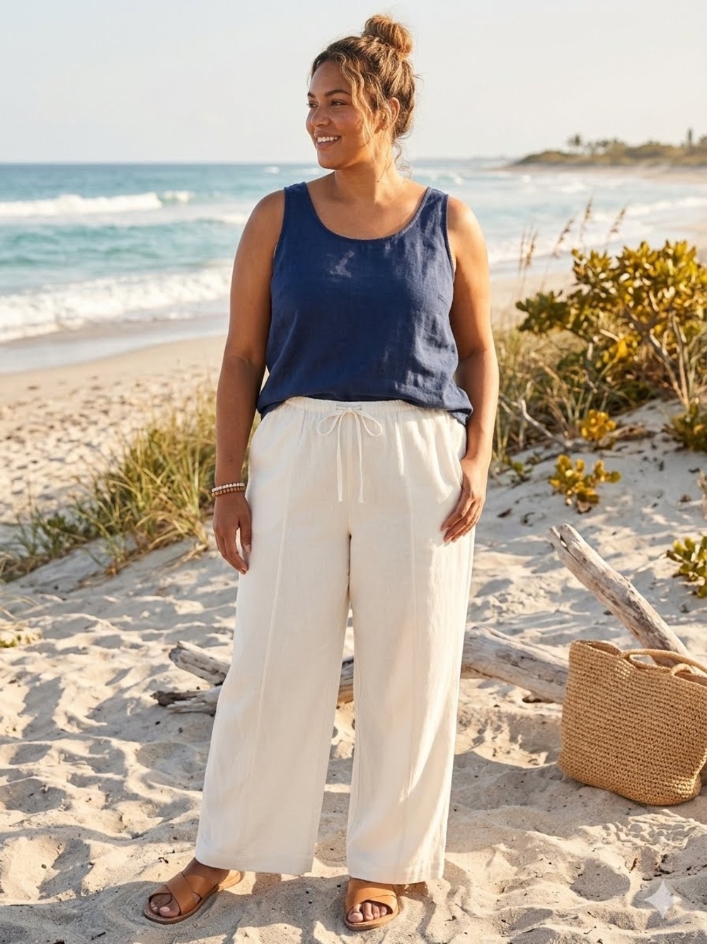 a new day XL Wide-Leg Drawstring Linen Blend Pants pockets